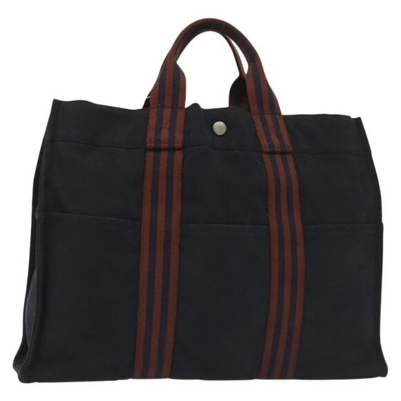 HERMES Fourre Tout MM Hand Bag Canvas Navy Auth 135189 - Picture 1 of 16